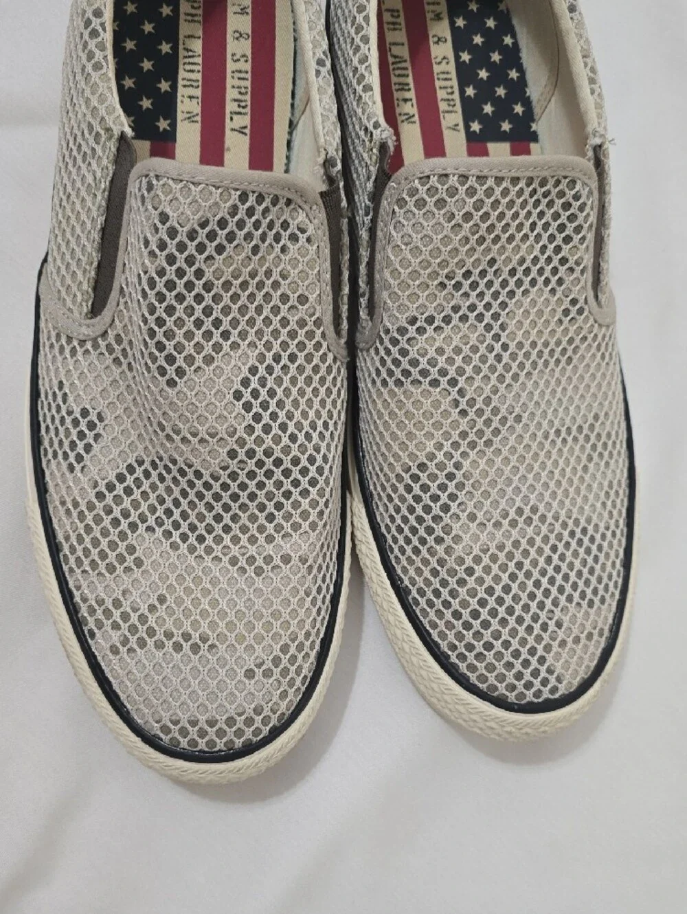 Sperry Cream Mesh Slip-On Loafers with Black Trim